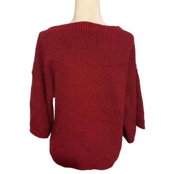 cable gauge womens solid Maroon red Knit long sleeve sweater top xl - Picture 2 of 4